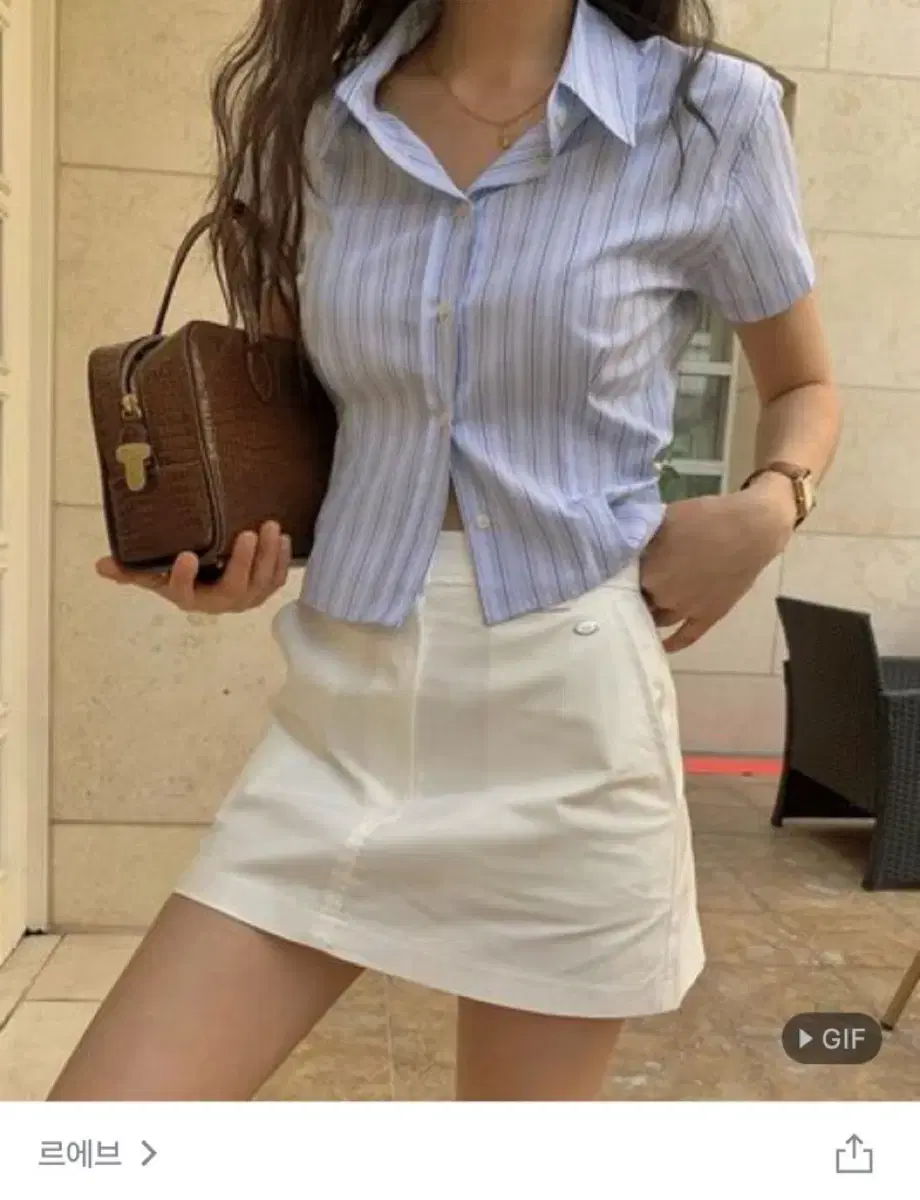 지그재그 르에브 Line cropped shirt 크롭 반소매 반팔 셔츠